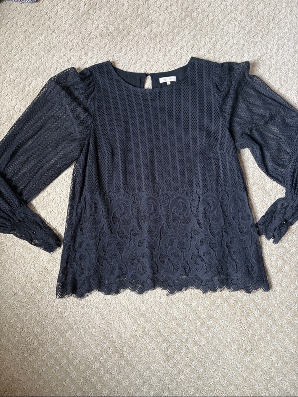 Lace-Detail Black Long-Sleeve Blouse